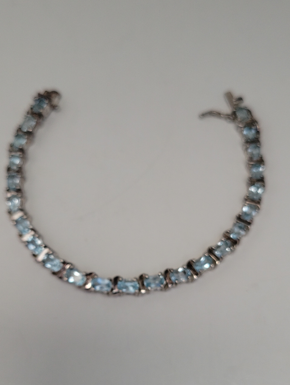 7 " Sterling Silver 925 Aquamarine Colored Stones Tennis Bracelet